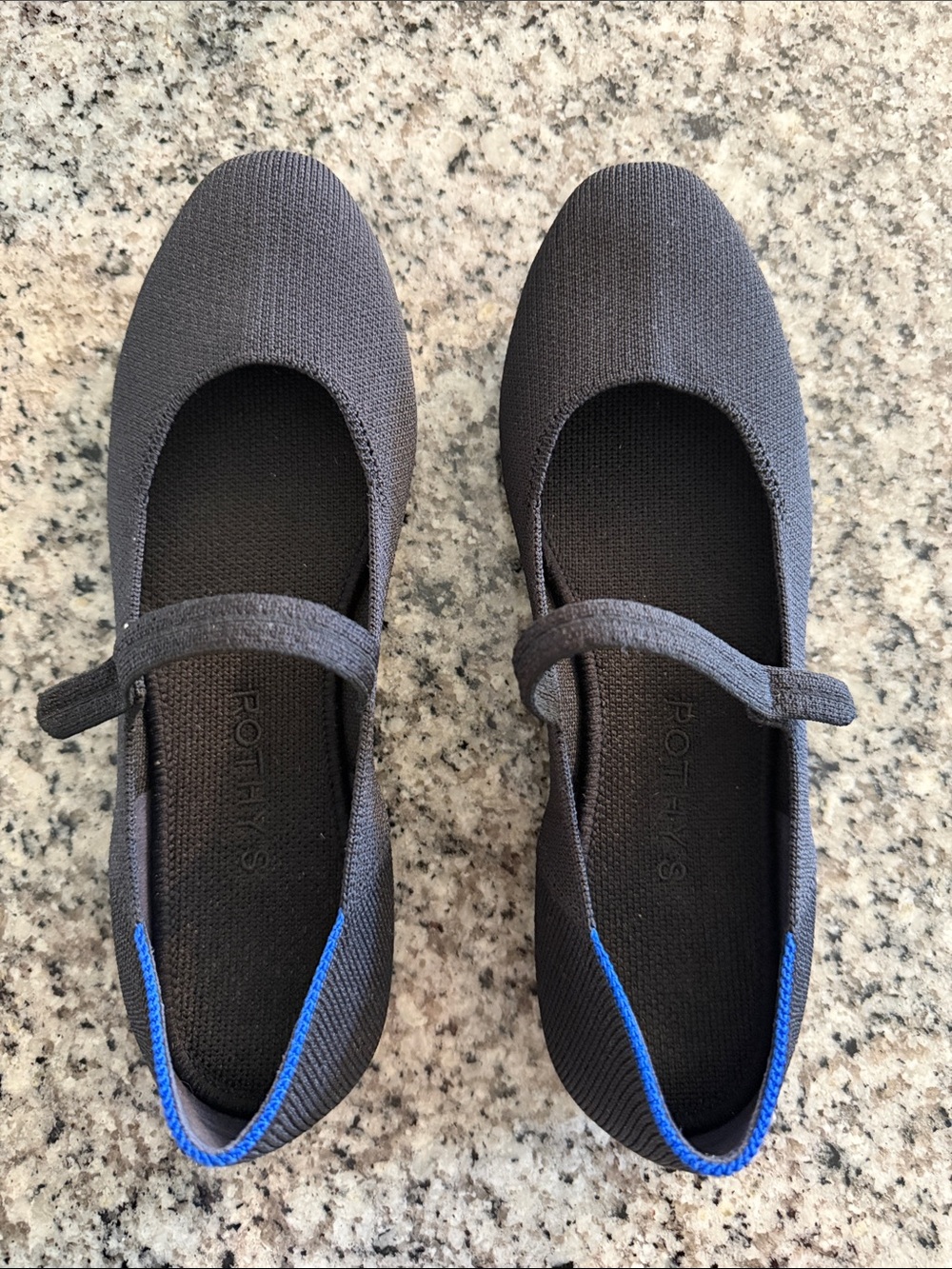 Rothy's Black Flats with Blue Trim